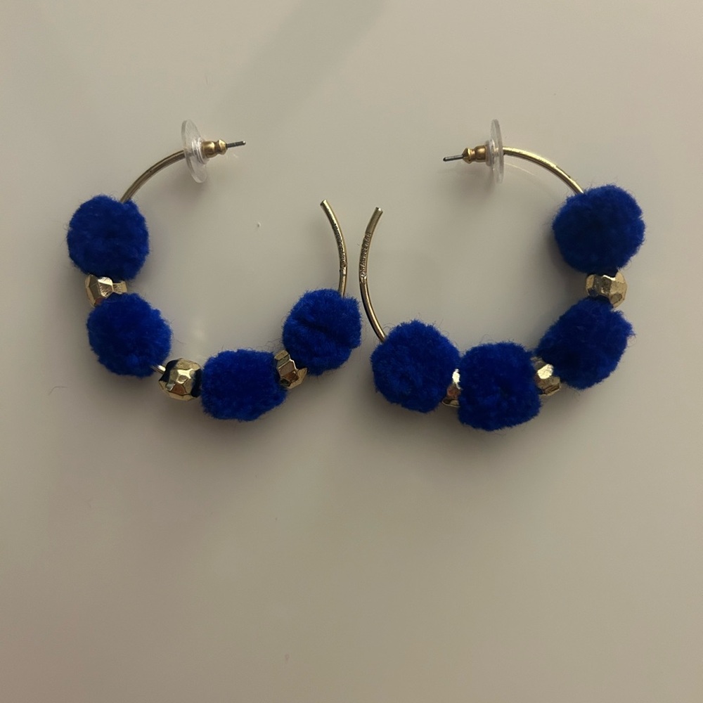 BaubleBar Blue Pom Pom Hoop Earrings
